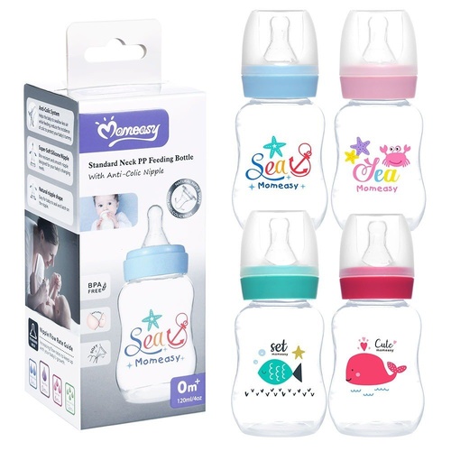 Momeasy Standard Neck Baby Feeding Bottle 120mL Anti-Colic 0m+ - Random Design and Colour Supplied
