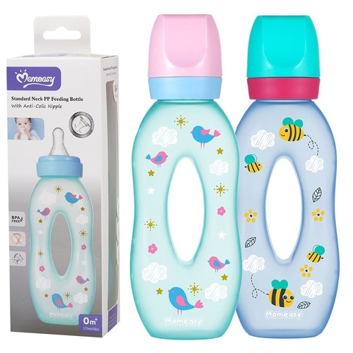 Momeasy Standard Neck Baby Feeding Bottle 270mL Easy Grip 0m+ - Random Design and Colour Supplied