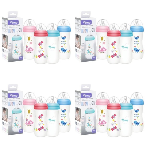 Momeasy Wide Neck Baby Feeding Bottle 330mL Anti-Colic 0m+ - Random Design and Colour Supplied Pack of 4