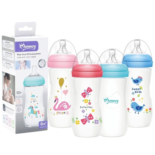 Momeasy Wide Neck Baby Feeding Bottle 330mL Anti-Colic 0m+ - Random Design and Colour Supplied