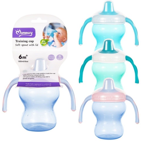 Momeasy Soft Spout Training Cup 180mL with Handles and Lid 6m+ - Random Colour Supplied