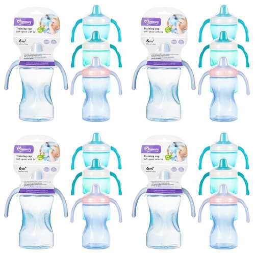 Momeasy Soft Spout Training Cup 300mL with Handles and Lid 6m+ - Random Colour Supplied Pack of 4