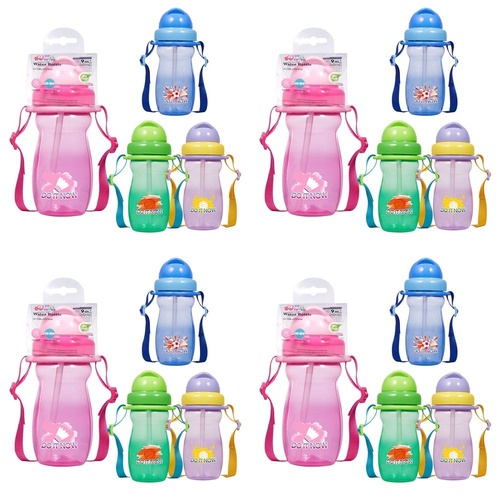 Momeasy Kids Water Bottle 410mL with Straw and Strap 9m+ - Random Design and Colour Supplied Pack of 4