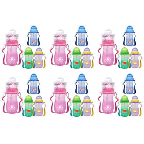 Momeasy Kids Water Bottle 410mL with Straw and Strap 9m+ - Random Design and Colour Supplied Pack of 6