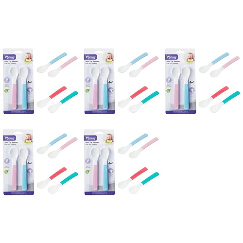 Momeasy Soft Tip Baby Spoons 2 Pack 6m+ - Random Colour Supplied Bundle of 5