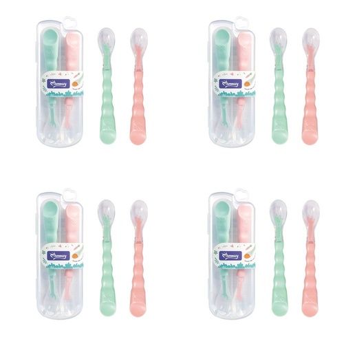 Momeasy Silicone Tip Baby Spoon Set 2 Pack in Plastic Case Bundle of 4