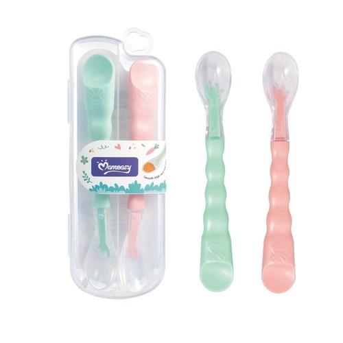 Momeasy Silicone Tip Baby Spoon Set 2 Pack in Plastic Case