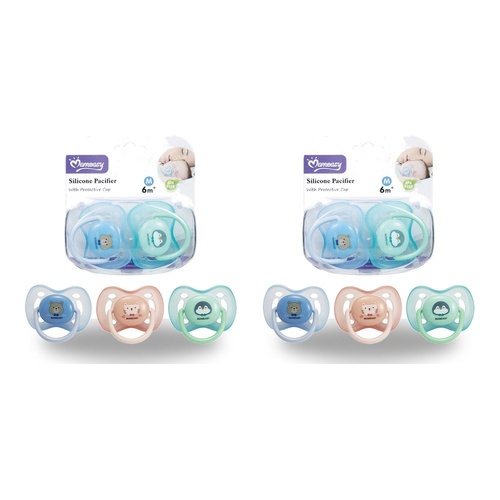 Momeasy Silicone Pacifier 2 Pack with Protective Caps 6m+ - Random Design and Colour Supplied Bundle of 2