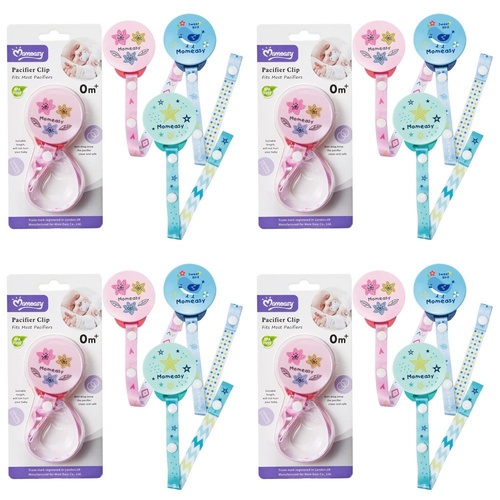 Momeasy Pacifier Clip Dummy Holder 0m+ - Random Design and Colour Supplied Pack of 4