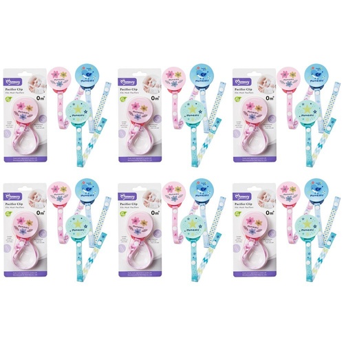 Momeasy Pacifier Clip Dummy Holder 0m+ - Random Design and Colour Supplied Pack of 6