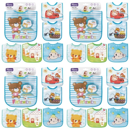 Momeasy Waterproof EVA Baby Bib Teddy Bear Prints 4m+ - Random Design Supplied Pack of 4