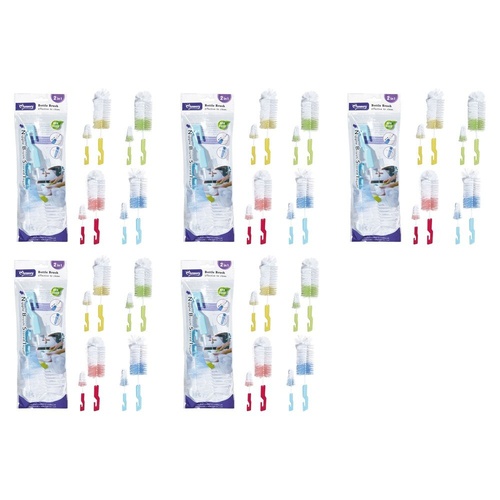 Momeasy 2 in 1 Bottle Brush Set with Teat Brush Stored Inside - Random Colour Supplied Bundle of 5