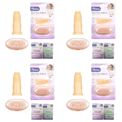 Momeasy Silicone Finger Toothbrush with Storage Case 3m+ - Random Colour Supplied Pack of 4