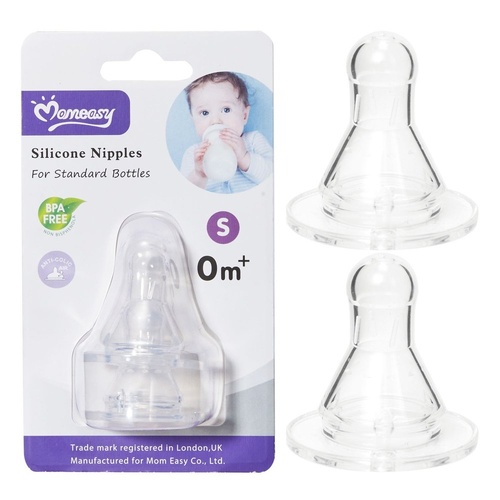 Momeasy Silicone Teats 2 Pack Standard Neck Small Flow 0m+