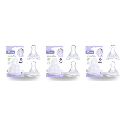 Momeasy Silicone Teats 2 Pack Standard Neck Small Flow 0m+ Ribbed Style Bundle of 3