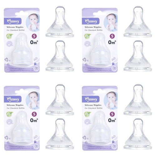Momeasy Silicone Teats 2 Pack Standard Neck Small Flow 0m+ Ribbed Style Bundle of 4