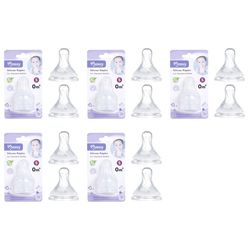 Momeasy Silicone Teats 2 Pack Standard Neck Small Flow 0m+ Ribbed Style Bundle of 5