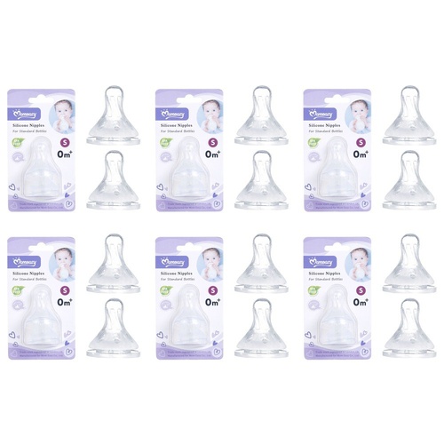 Momeasy Silicone Teats 2 Pack Standard Neck Small Flow 0m+ Ribbed Style Bundle of 6
