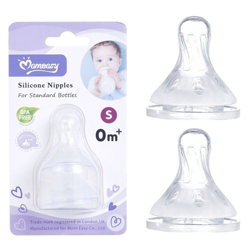 Momeasy Silicone Teats 2 Pack Standard Neck Small Flow 0m+ Ribbed Style