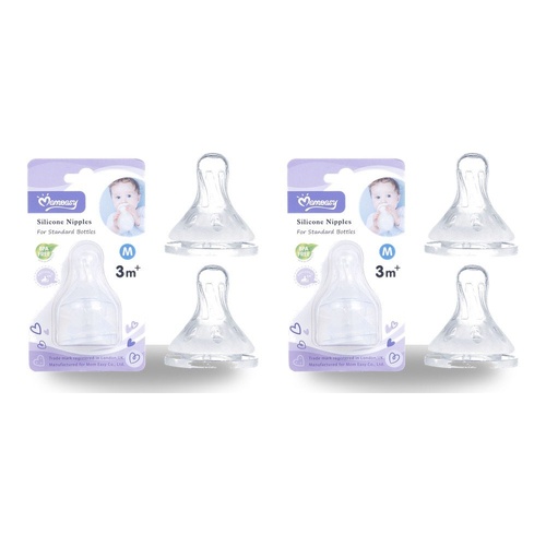 Momeasy Silicone Teats 2 Pack Standard Neck Medium Flow 3m+ Ribbed Style Bundle of 2