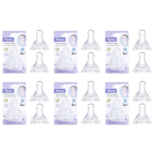 Momeasy Silicone Teats 2 Pack Standard Neck Medium Flow 3m+ Ribbed Style Bundle of 6