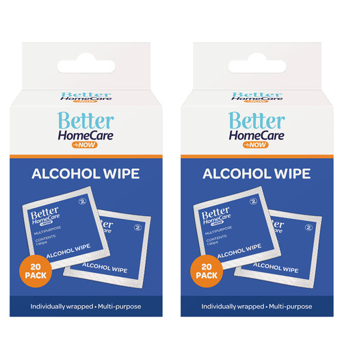 Better HomeCare Now Alcohol Wipes 20 Individually Wrapped Multipurpose 2 Pack