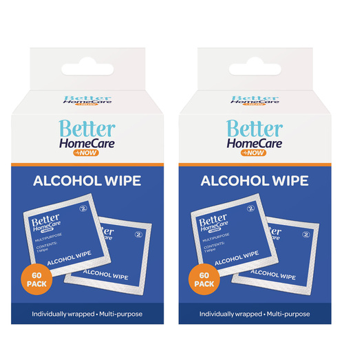 Better HomeCare Now Alcohol Wipes 2 Pack 60pc Individually Wrapped Multi Use