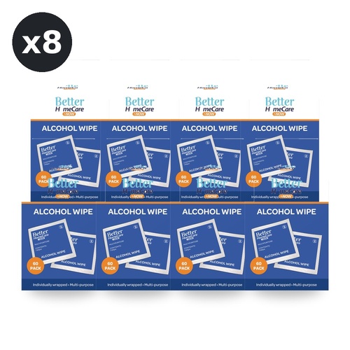 Better HomeCare Now Alcohol Wipes 60 Pack Individually Wrapped Multi-Use Bundle of 8