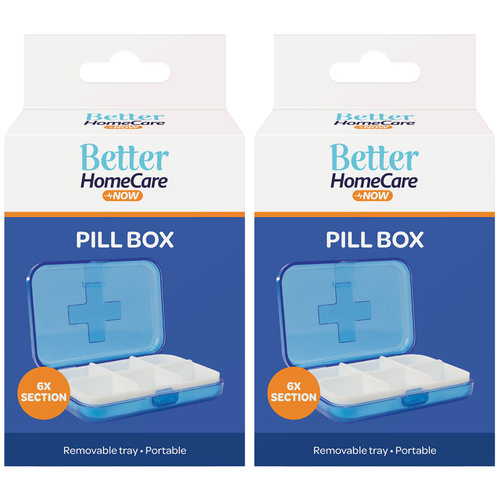 Better Home Care Now 6 Compartment Pill Box 9 x 6.5 x 2.5cm Pack of 2