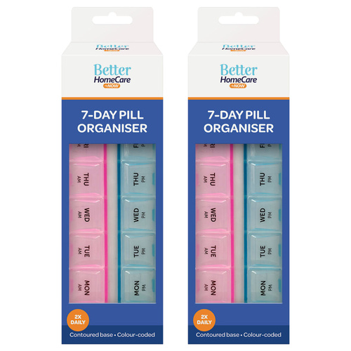 Better Home Care Now 7 Day AM PM Pill Box Organiser Pack of 2 19x6.5x2.5cm