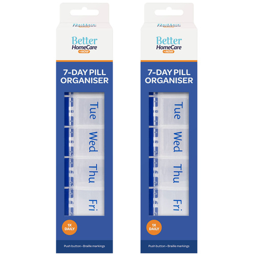 Better Home Care Now 7 Day Push Button Pill Box Organiser 2 Pack 22 x 5 x 2.5 cm