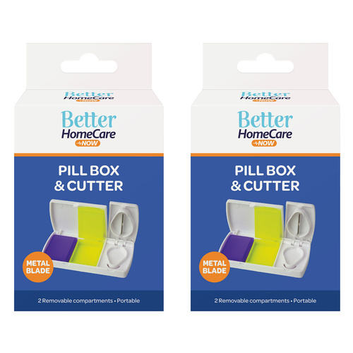 Better Home Care Now 2 Compartment Pill Box With Pill Cutter 9.5 x 4.7 x 1.5cm x 2