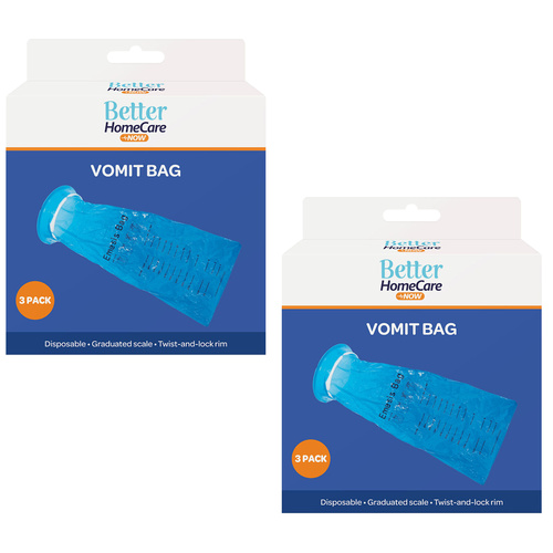 Better Homecare Now Vomit Bags 3 Pack Disposable Twist & Lock Spill-Proof x 2