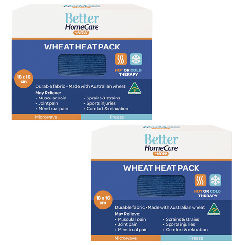 Better Homecare Now Wheat Heat Cold Pack 18x16cm Australian Made Pack of 2