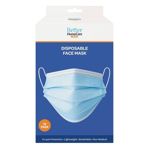 Better HomeCare Now Disposable Face Mask Blue 12 Pack