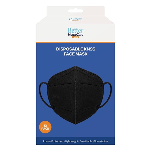 Better HomeCare Now Disposable KN95 Face Mask Black 12 Pack