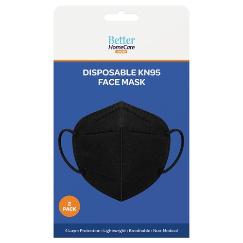 Better HomeCare Now Disposable KN95 Face Mask Black 2 Pack