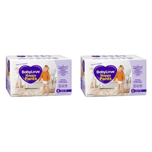Baby Love Nappy Pants Jumbo Walker Size 5 (12-17kg) 50 Pack x 2 Bundle of 2