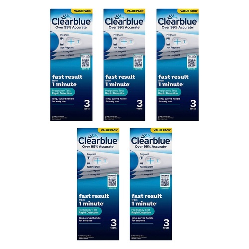 Clearblue Rapid Detection Pregnancy Test 3 Pack Bundle of 5