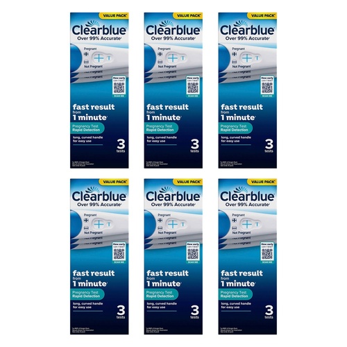 Clearblue Rapid Detection Pregnancy Test 3 Pack Bundle of 6