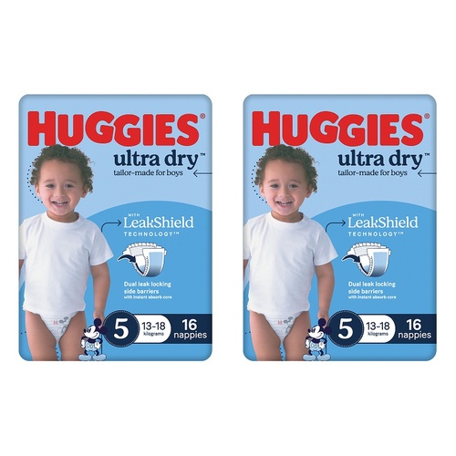 Huggies Ultra Dry Tailor-Made for Boys Size 5 16 Nappies x 4 Bundle of 2