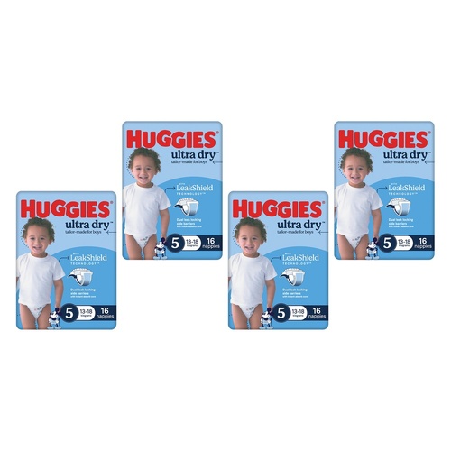 Huggies Ultra Dry Tailor-Made for Boys Size 5 16 Nappies x 4 Bundle of 4