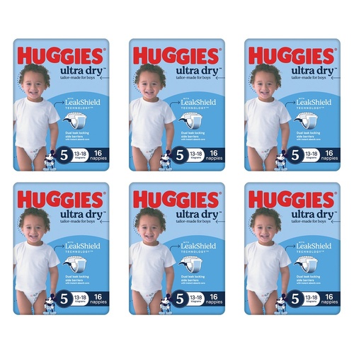 Huggies Ultra Dry Tailor-Made for Boys Size 5 16 Nappies x 4 Bundle of 6