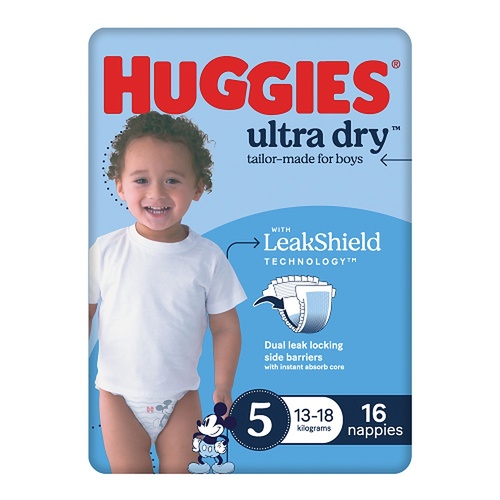 Huggies Ultra Dry Tailor-Made for Boys Size 5 16 Nappies x 4