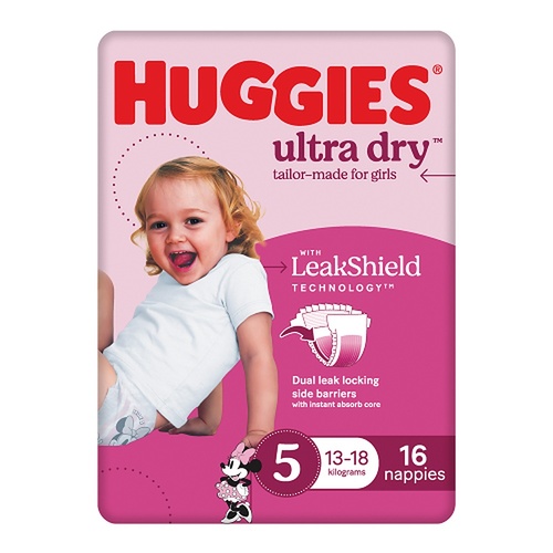 Huggies Ultra Dry Tailor-Made for Girls Size 5 16 Nappies x 4