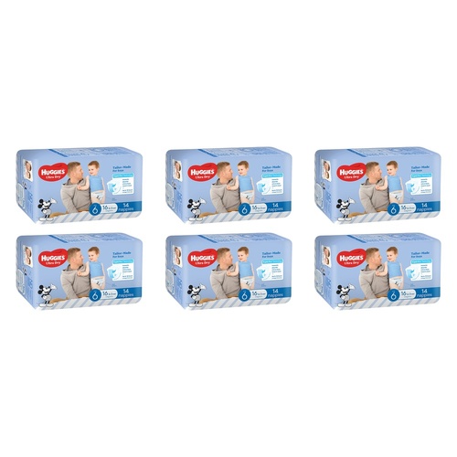 Huggies Ultra Dry Nappies for Boys Size 6 16kg & Over 14 Pack x 4 Bundle of 6