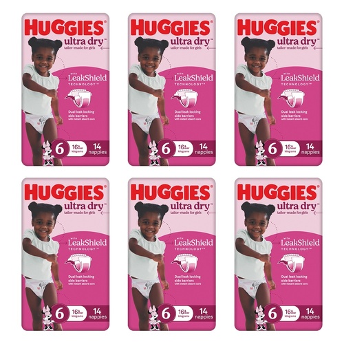 Huggies Ultra Dry Tailor-Made for Girls Size 6 14 Nappies x 4 Bundle of 6