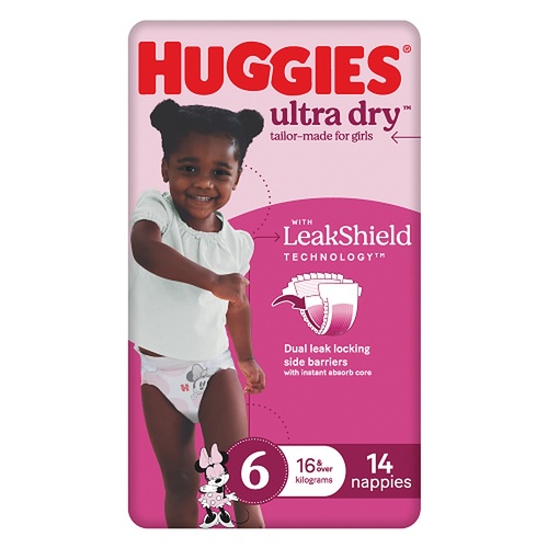 Huggies Ultra Dry Tailor-Made for Girls Size 6 14 Nappies x 4