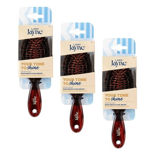 Lady Jayne Purse-Sized Boar Bristle Pad Brush x 3 Bundle of 3