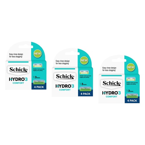 Schick Hydro3 Blades 4 Pack Bundle of 3